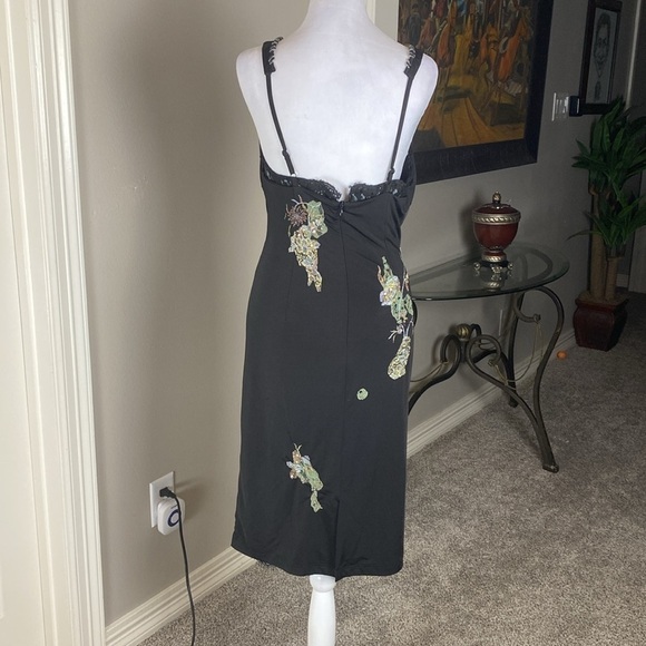 Caribbean Queen Black Beaded Spaghetti Straps Cocktail Bodycon Mini Dress M - Picture 6 of 8